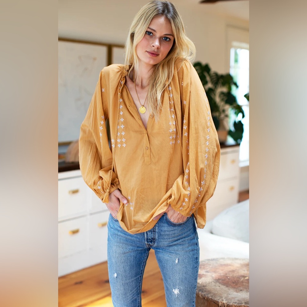 Emerson Fry India Collection Mustard Bardot Top Tassel Womens Small Cotton
